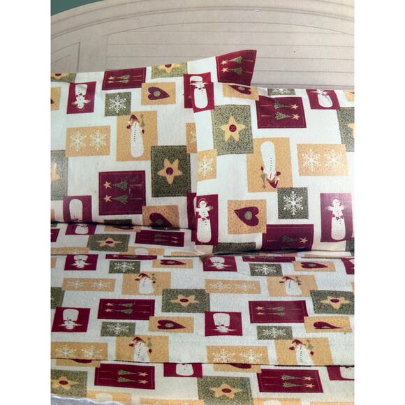 Sonoma Flannel Sheets 4 Piece Snowman Full Sheet Set - Picture 1 of 9